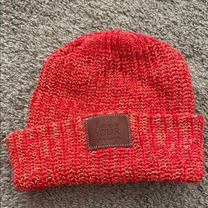 Love Your Melon Red and Gold Knit Beanie
